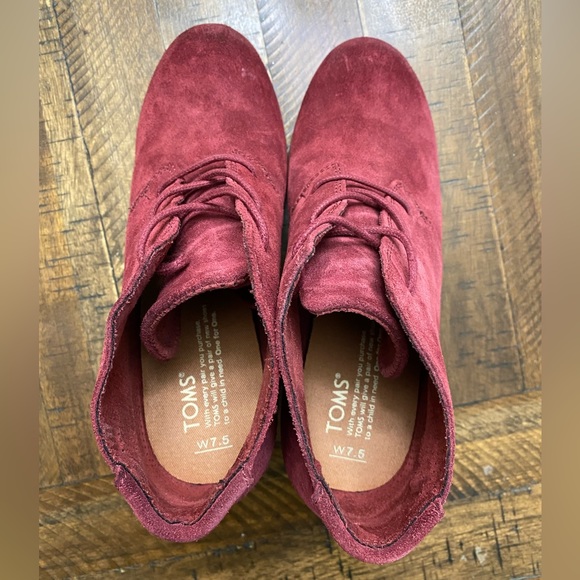 TOMS Lunata Lace Up Block Heel Ankle Bootie oxblood Burgundy - Size 7.5 - Picture 2 of 10
